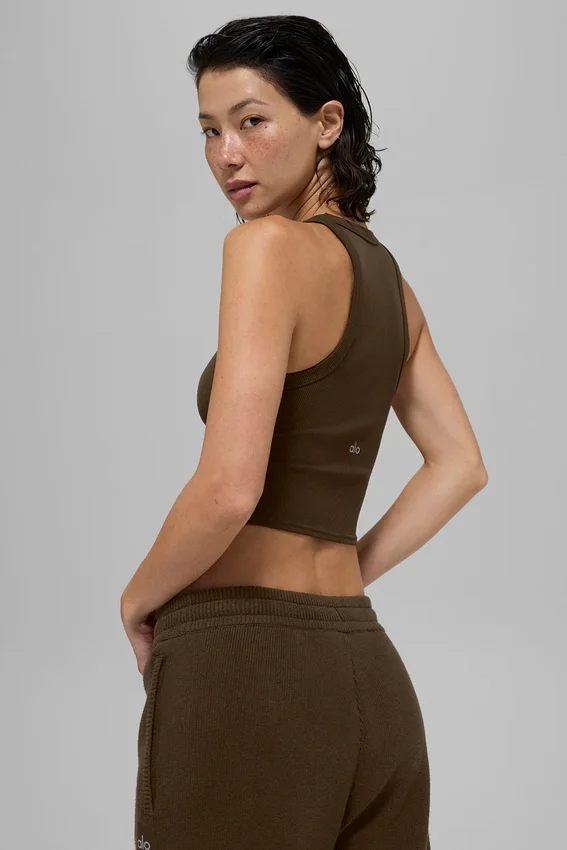 Goddess Geribbelde Go-To-tanktop - Espresso