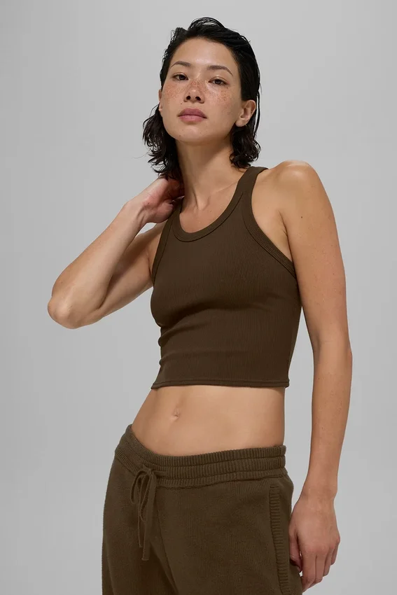 Goddess Geribbelde Go-To-tanktop - Espresso