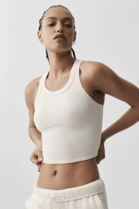 Goddess geribbelde Go-To-tanktop - ivoor