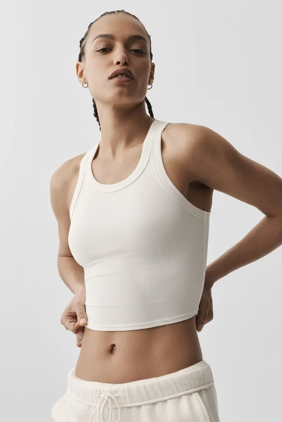Goddess geribbelde Go-To-tanktop - ivoor
