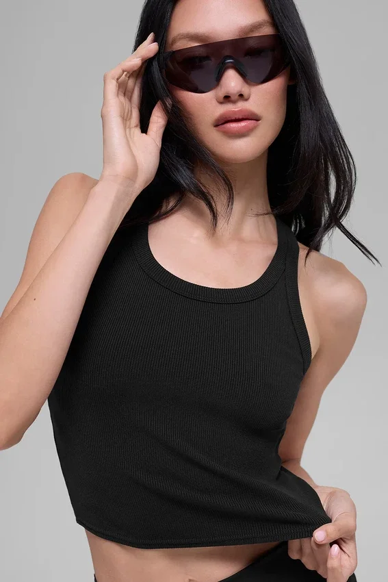 Goddess geribbelde Go-To-tanktop - Zwart