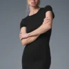 Goddess geribbelde jurk met korte mouwen - Zwart