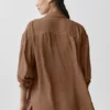 Halfdoorzichtig Golden Hour-overhemd met lange mouwen en knopen - Sun Kissed Brown