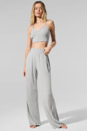 Halfdoorzichtige, delicate lounge-broek met uitlopende pijpen – Athletic Heather Grey