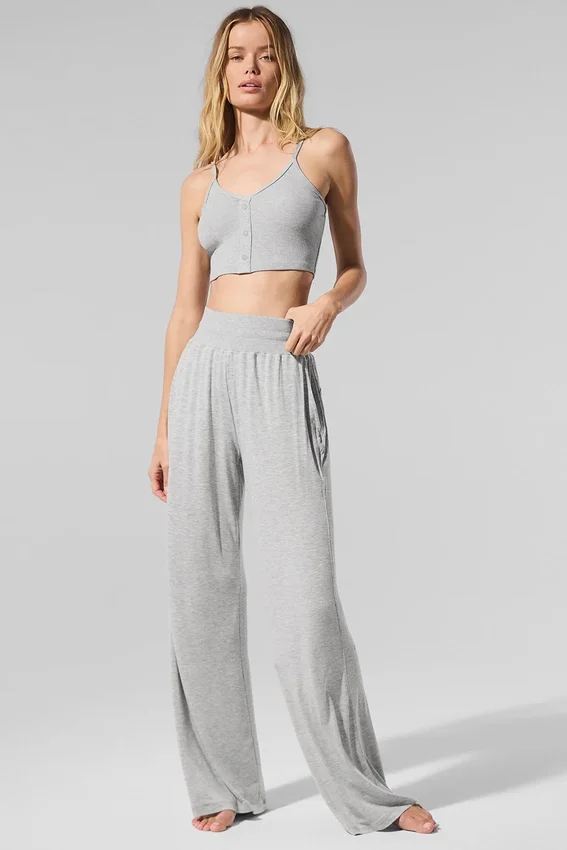 Halfdoorzichtige, delicate lounge-broek met uitlopende pijpen – Athletic Heather Grey