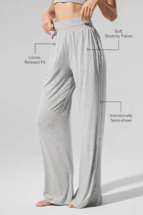 Halfdoorzichtige, delicate lounge-broek met uitlopende pijpen – Athletic Heather Grey