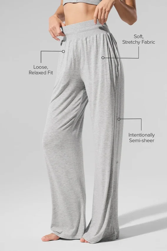 Halfdoorzichtige, delicate lounge-broek met uitlopende pijpen – Athletic Heather Grey