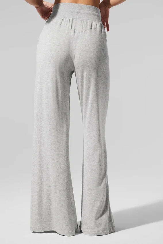 Halfdoorzichtige, delicate lounge-broek met uitlopende pijpen – Athletic Heather Grey