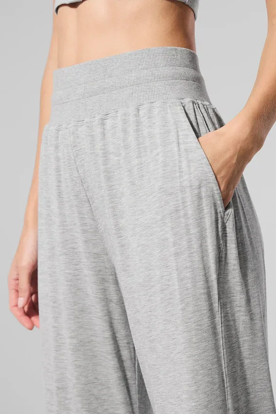 Halfdoorzichtige, delicate lounge-broek met uitlopende pijpen – Athletic Heather Grey