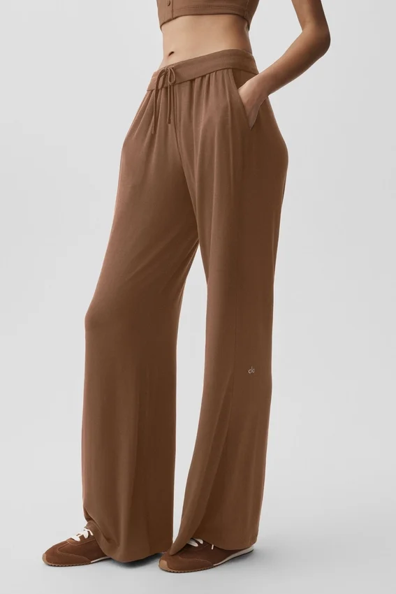 Halfdoorzichtige, delicate lounge-broek met wijde pijpen - Sun Kissed Brown