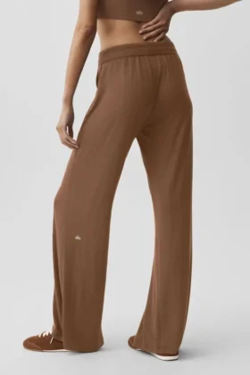 Halfdoorzichtige, delicate lounge-broek met wijde pijpen – Sun Kissed Brown