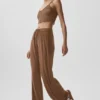Halfdoorzichtige, delicate lounge-broek met wijde pijpen - Sun Kissed Brown