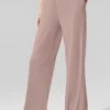 Halfdoorzichtige, delicate lounge-broek met wijde pijpen - Taupe