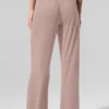 Halfdoorzichtige, delicate lounge-broek met wijde pijpen - Taupe