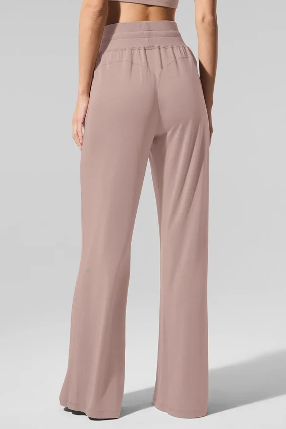 Halfdoorzichtige, delicate lounge-broek met wijde pijpen - Taupe