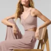 Halfdoorzichtige, delicate lounge-broek met wijde pijpen - Taupe