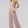 Halfdoorzichtige, delicate lounge-broek met wijde pijpen - Taupe