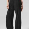Halfdoorzichtige, delicate lounge-broek met wijde pijpen - Zwart