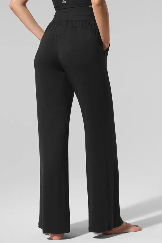 Halfdoorzichtige, delicate lounge-broek met wijde pijpen - Zwart