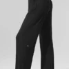 Halfdoorzichtige, delicate lounge-broek met wijde pijpen - Zwart