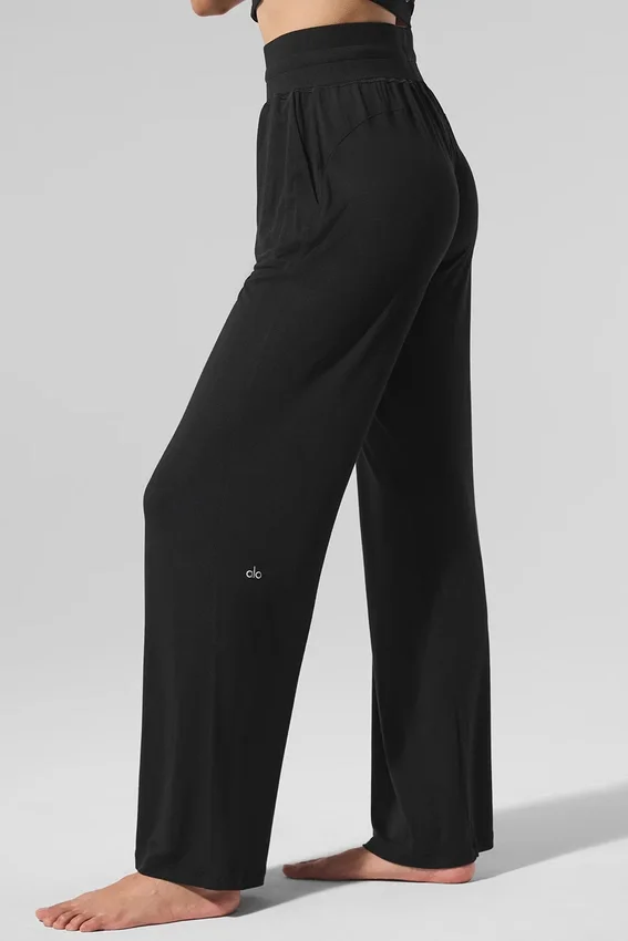 Halfdoorzichtige, delicate lounge-broek met wijde pijpen - Zwart