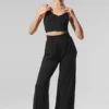 Halfdoorzichtige, delicate lounge-broek met wijde pijpen - Zwart