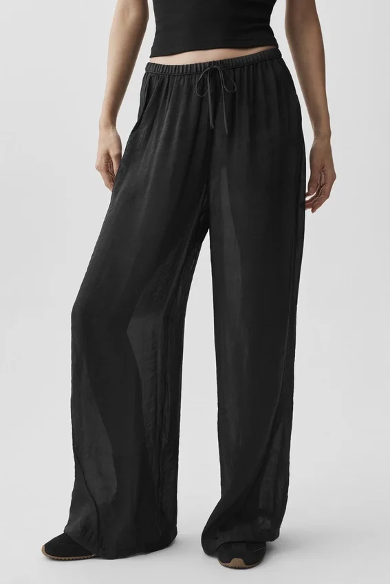 Halfdoorzichtige ‘Golden Hour’-broek met High-Waist en rechte pijpen – Zwart
