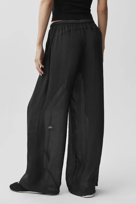 Halfdoorzichtige ‘Golden Hour’-broek met High-Waist en rechte pijpen – Zwart