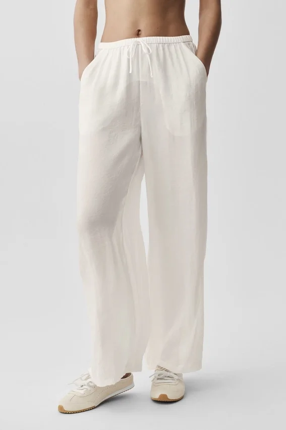 Halfdoorzichtige Golden Hour-broek met High-Waist-taille en rechte pijpen - ivoor