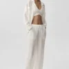 Halfdoorzichtige Golden Hour-broek met High-Waist-taille en rechte pijpen - ivoor