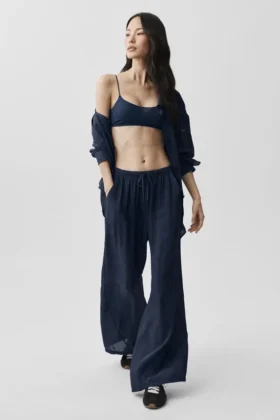 Halfdoorzichtige Golden Hour-broek met High-Waist-taille en rechte pijpen - Navy