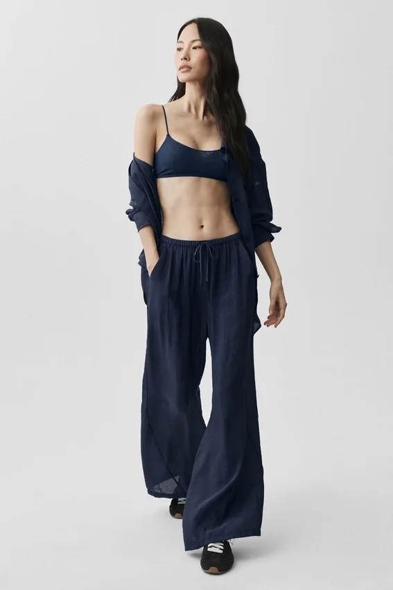 Halfdoorzichtige Golden Hour-broek met High-Waist-taille en rechte pijpen - Navy