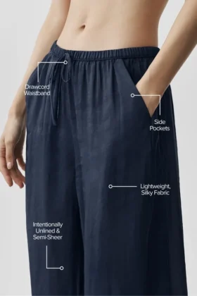 Halfdoorzichtige Golden Hour-broek met High-Waist-taille en rechte pijpen – Navy