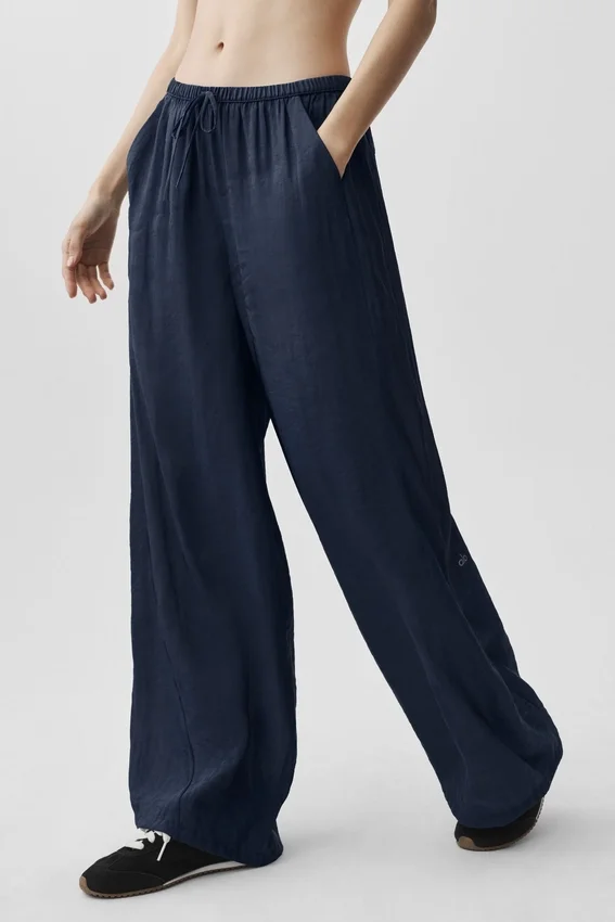 Halfdoorzichtige Golden Hour-broek met High-Waist-taille en rechte pijpen - Navy