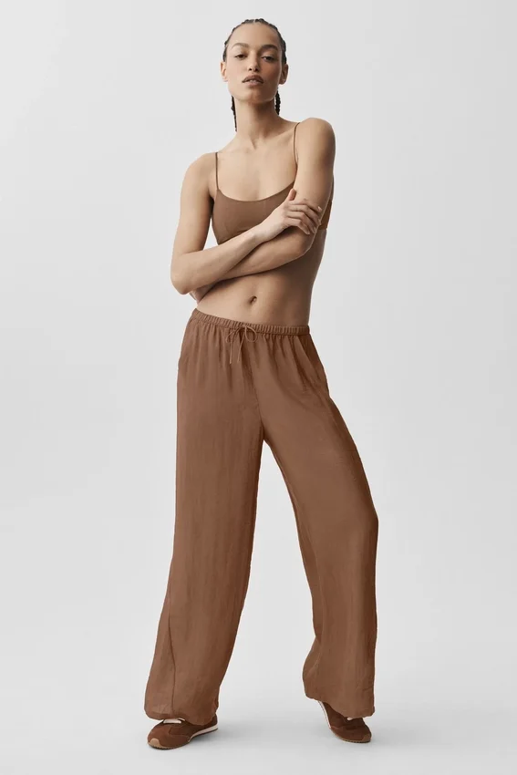 Halfdoorzichtige Golden Hour-broek met High-Waist-taille en rechte pijpen – Sun Kissed Brown