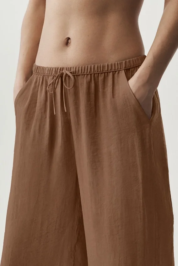 Halfdoorzichtige Golden Hour-broek met High-Waist-taille en rechte pijpen – Sun Kissed Brown