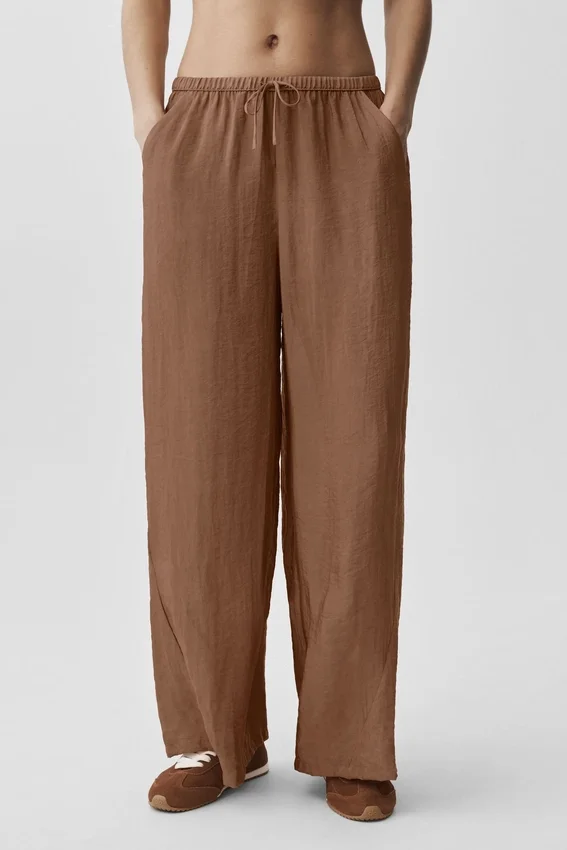 Halfdoorzichtige Golden Hour-broek met High-Waist-taille en rechte pijpen – Sun Kissed Brown