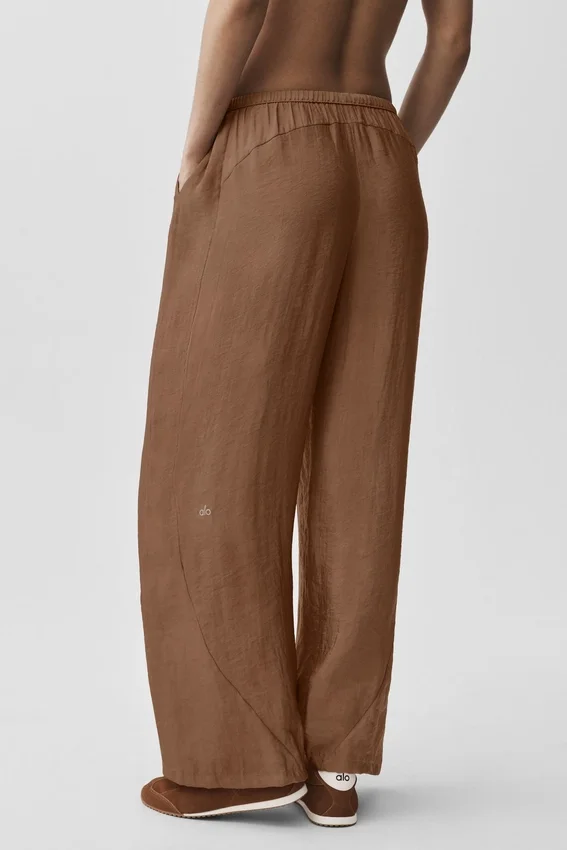 Halfdoorzichtige Golden Hour-broek met High-Waist-taille en rechte pijpen – Sun Kissed Brown