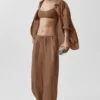 Halfdoorzichtige Golden Hour-broek met High-Waist-taille en rechte pijpen – Sun Kissed Brown