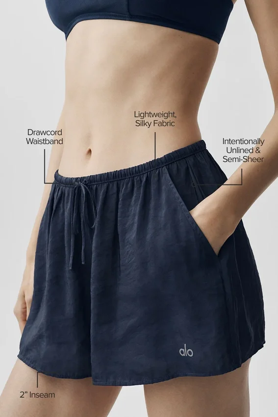 Halfdoorzichtige Golden Hour-korte broek met middelhoge taille - Navy