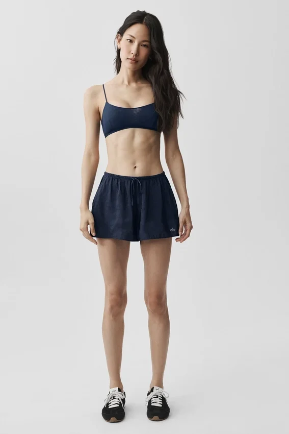Halfdoorzichtige Golden Hour-korte broek met middelhoge taille - Navy
