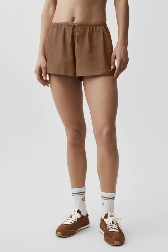 Halfdoorzichtige Golden Hour-korte broek met middelhoge taille - Sun Kissed Brown