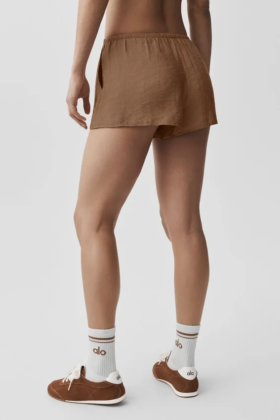 Halfdoorzichtige Golden Hour-korte broek met middelhoge taille - Sun Kissed Brown