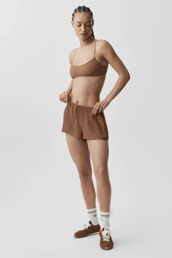 Halfdoorzichtige Golden Hour-korte broek met middelhoge taille - Sun Kissed Brown
