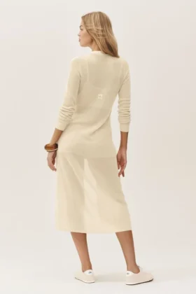 Heatwave lang vest van zijde en kasjmier – zandbeige