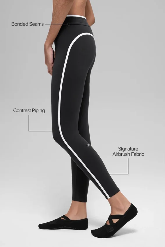High-Waist Airbrush 7/8-legging met Race Pace-pasvorm - Zwart/Wit