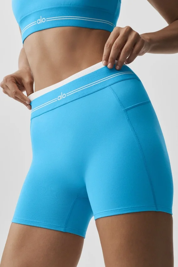 High-Waist Airbrush Better Together-korte broek – azuurblauw/wit