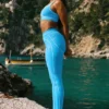 High-Waist Airbrush Legging met hartjesprint - Azuurblauw/Wit