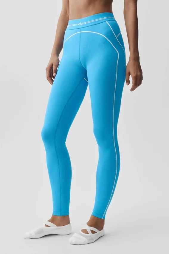 High-Waist Airbrush Legging met hartjesprint - Azuurblauw/Wit