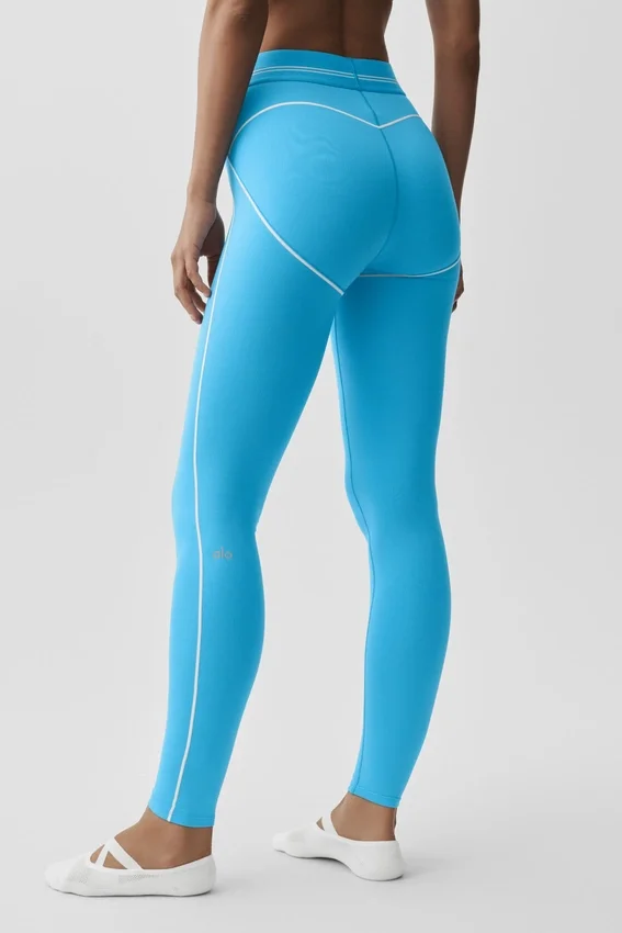 High-Waist Airbrush Legging met hartjesprint - Azuurblauw/Wit